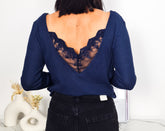 Camiseta Detalle Encaje Azul